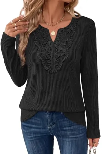 WIHOLL Long Sleeve Shirts for Women Boho Tops WTC3015