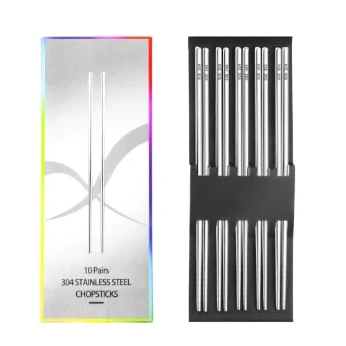 Lazycorner 10-Pair 304 Stainless Steel Reusable Chopsticks