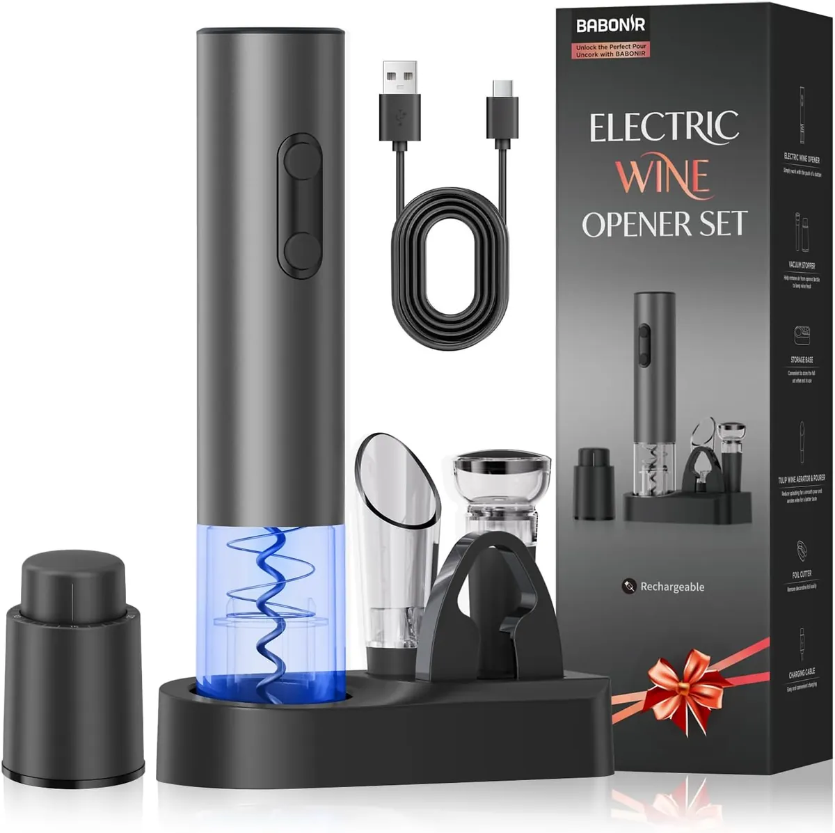 7-in-1 Aluminum Electric Wine Opener Set