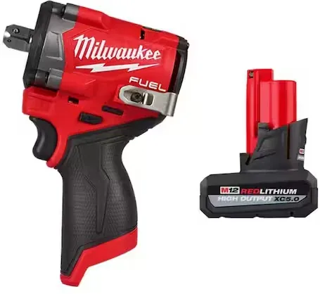 Milwaukee M12 FUEL 12V Li-Ion Brushless Cordless Stubby 1/2in. Impact Wrench with M12 XC High Output 5.0Ah Battery