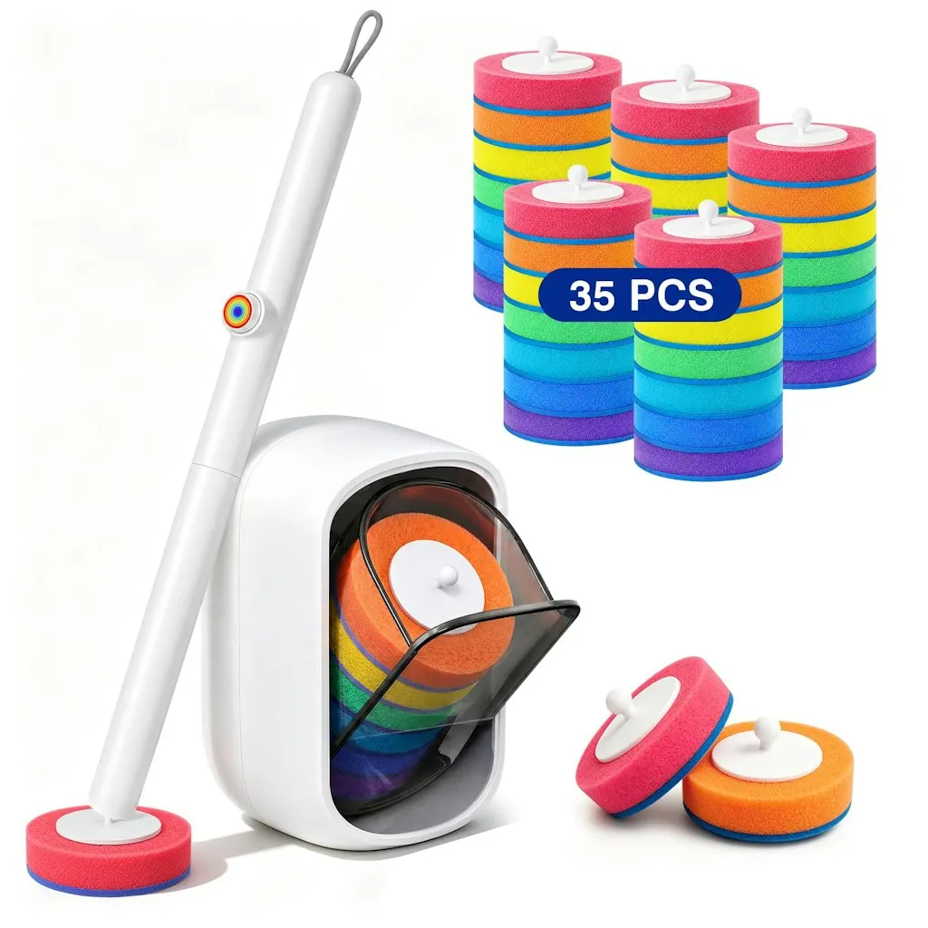 Disposable Toilet Brush Set w/ 7 Color-Coded Handles & 35 Refill Heads