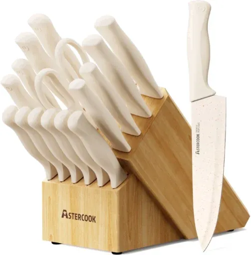 Astercook 17-Piece Kitchen Knife Set w/ Built-in Sharpener