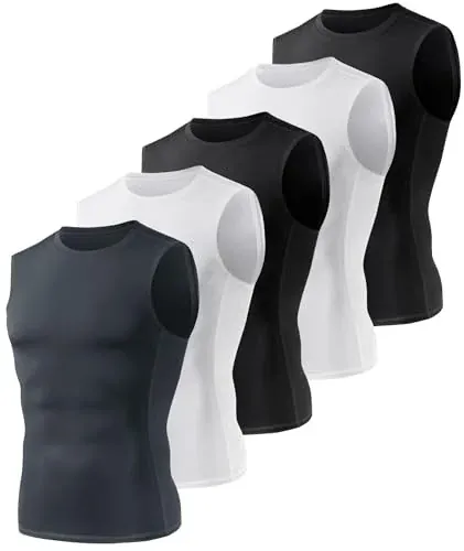 BOOJO Men's Compression Sleeveless Shirts 5-Pack
