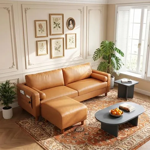 Vesgantti 100" L-Shaped Faux Leather Sectional Couch, 3 Seater