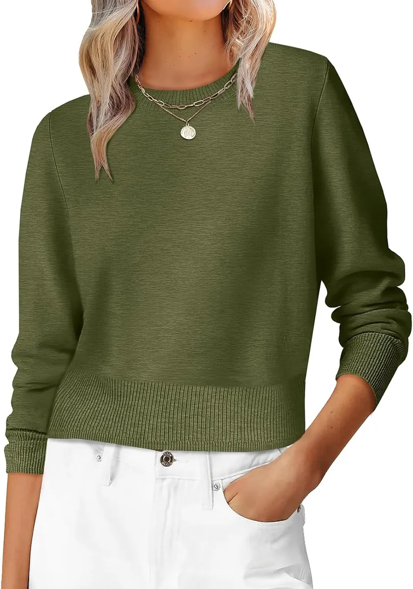UNCLECAT Women’s Cropped Crew Neck Sweater