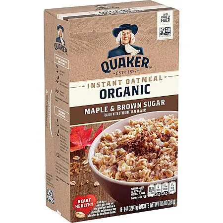 8-Ct. 1.44-Oz Quaker Organic Instant Oatmeal (Maple & Brown Sugar)