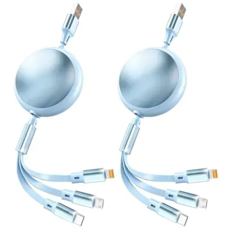2-Pack MPATIBY 3.6' 3-in-1 Retractable Charging Cables w/ USB-C, Lightning & Micro-USB