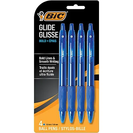 4-Ct BIC Glide Bold Retractable Ballpoint Pens (Blue, 1.6mm)
