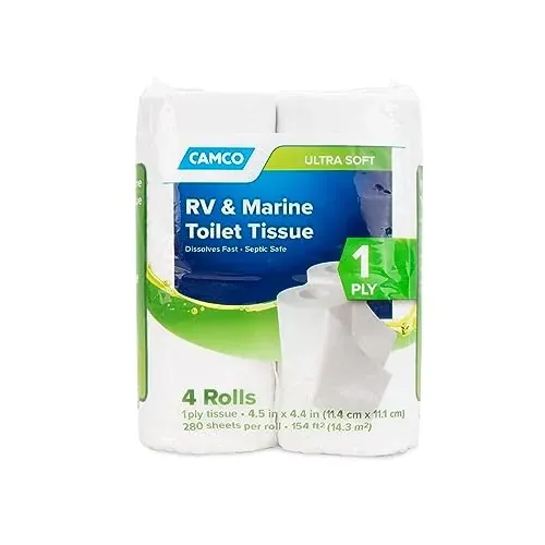 Camco RV & Marine Quick-Dissolve 1-Ply Toilet Paper, 4-Pack