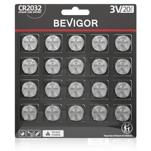 BEVIGOR CR2032 Lithium 3V Coin Battery 20 Pack