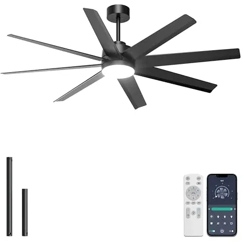 Ohniyou 60" Ceiling Fan w/ Dimmable Light & Remote