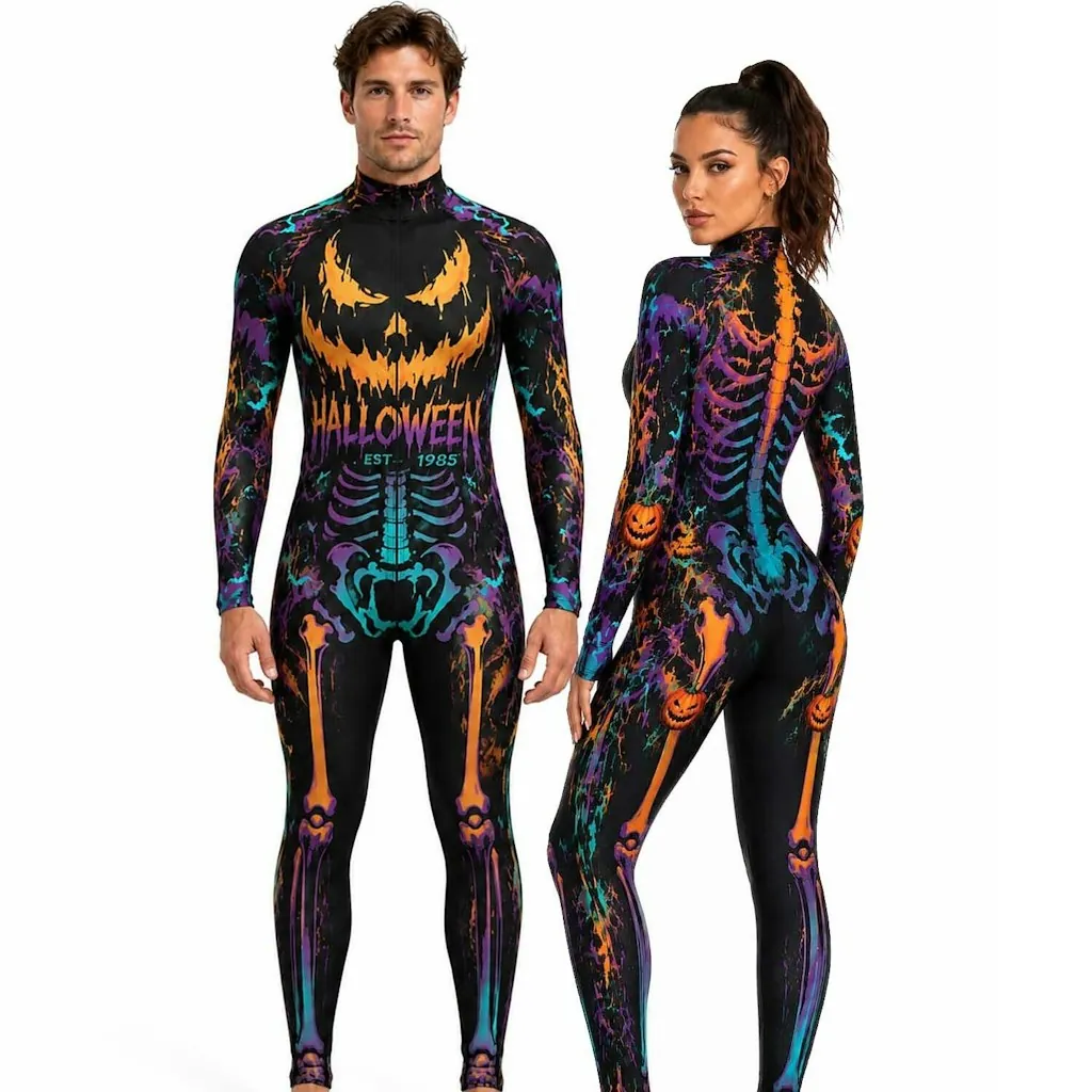 Unisex Gothic Skull Pumpkin Halloween Bodysuit