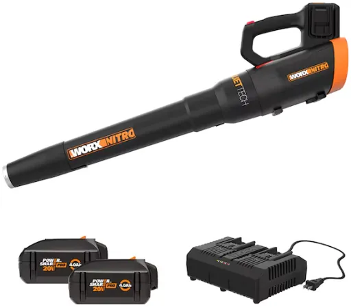 WORX Nitro Power Share Quiet Tech 40-volt 530-CFM 180-MPH Battery Handheld Leaf Blower 4 Ah Battery