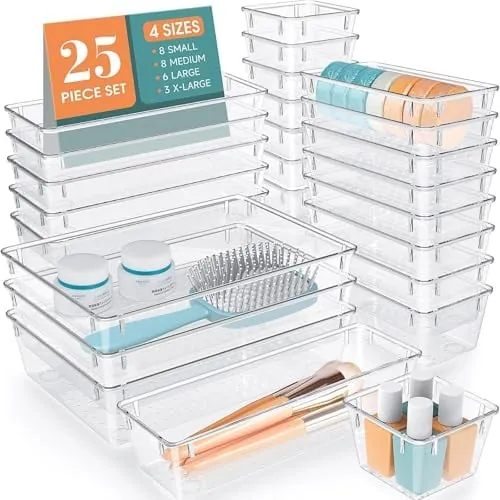 WOWBOX 25 PCS Clear Plastic Drawer Organizers