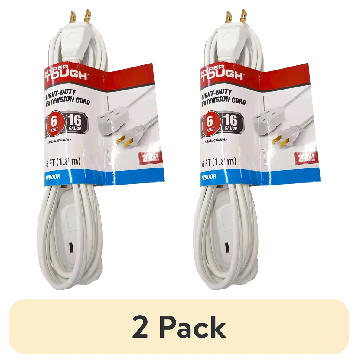 Hyper Tough 6FT 16AWG Indoor Household Extension Cord 2-Pack