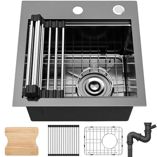 ITAHOME Black Drop In Kitche Sink Workstation