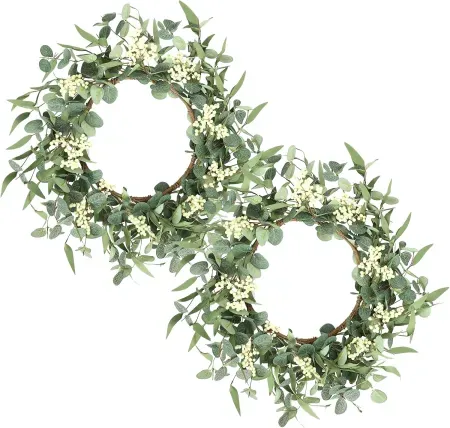 2-Pack Pinkpum 20" Eucalyptus Green Wreath w/ White Berries
