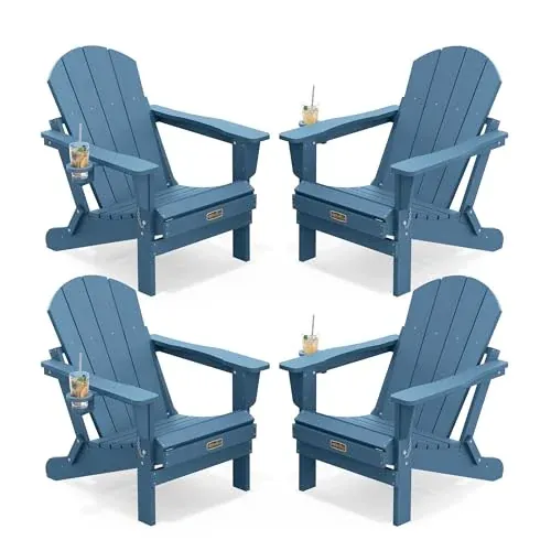 SERWALL Folding Adirondack Chair Set of 4 with Cup Holder