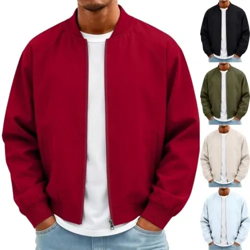 Men's Lightweight Full Zip Up Bomber Jacket with Pockets