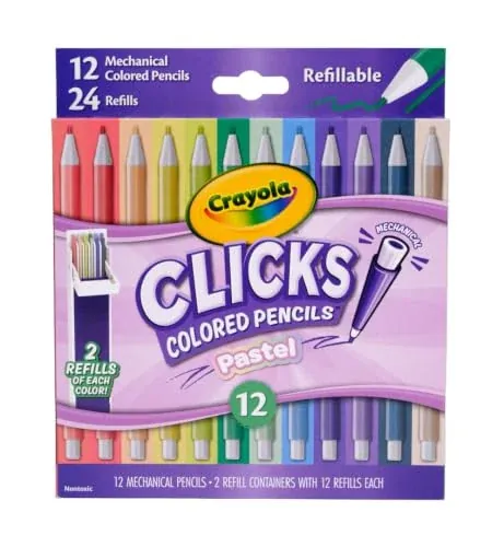 Crayola Clicks 2.0mm Mechanical Colored Pencil Set, 12 Pastel Colors