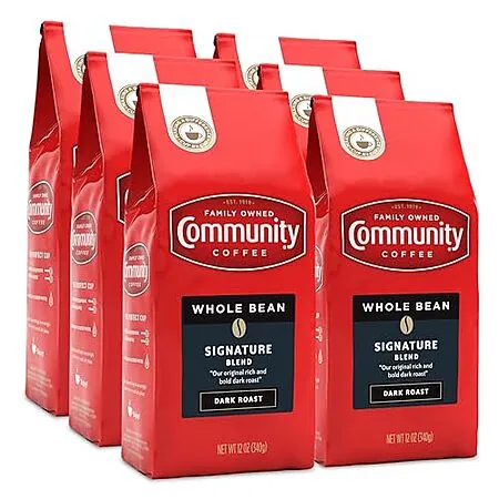 6-Pk 12-Oz Community Coffee Whole Bean Coffee (Signature Blend, Dark Roast)