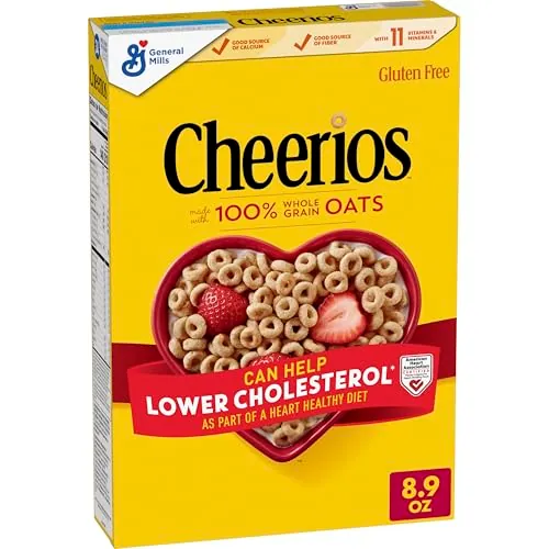 Cheerios, Heart Healthy Gluten Free Breakfast Cereal, 8.9 oz | 100% Whole Grain Oats, Soluble Fiber for Cholesterol, 34g Whole Grain, 11 Vitamins & Minerals