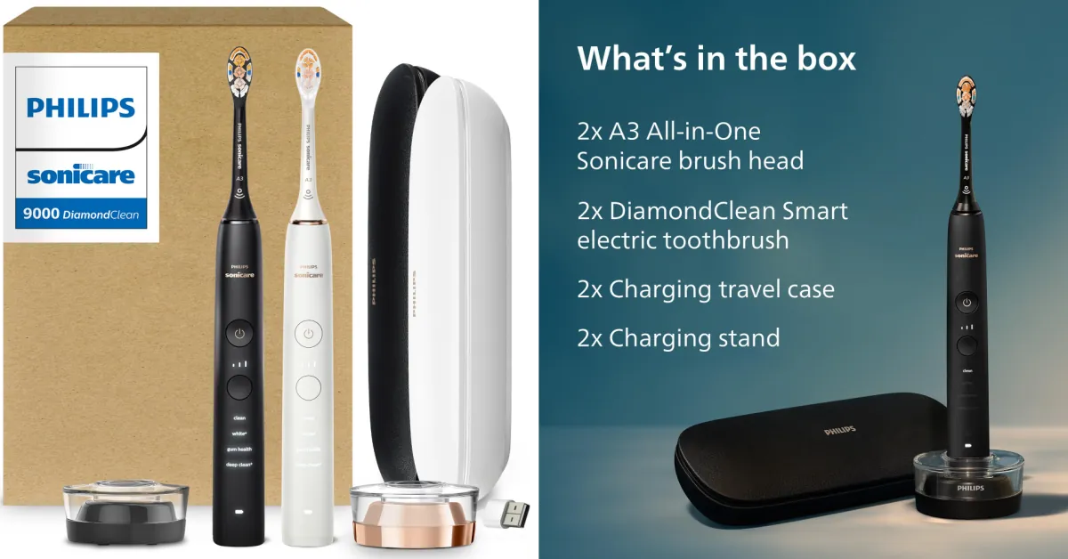 Philips Sonicare DiamondClean 9000 Electric Toothbrush 2-Pack Bundle