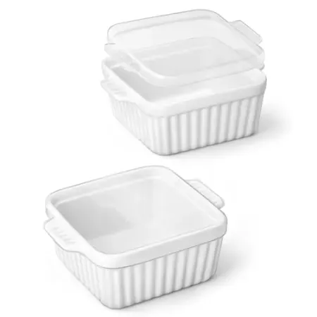 2-Pack MALACASA 5.5" Square Ceramic Baking Dishes w/ Silicone Lids
