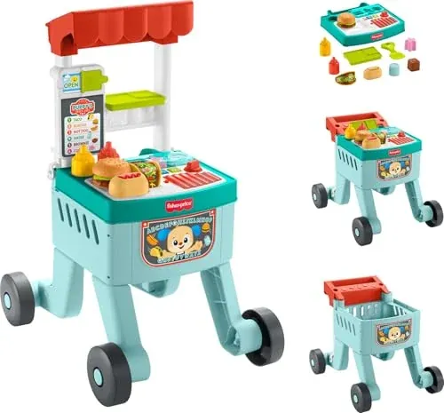 Fisher-Price Baby 4-in-1 Snack Cart Push Walker & Learning Activity Toy 14-Piece