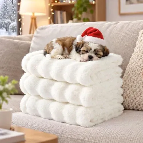 3-Pack 23"x16" Bedsure Cloud Bubble Small Pet Blanket (Cream White)