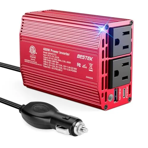 BESTEK 400W Car Power Inverter 12V to 110V Car Charger Plug Adapter [Red]