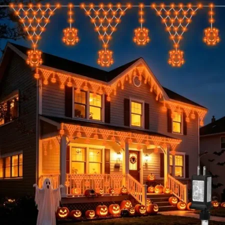 MINIAO 218-LED Orange Fairy Curtain Lights with 11 Spider Drops