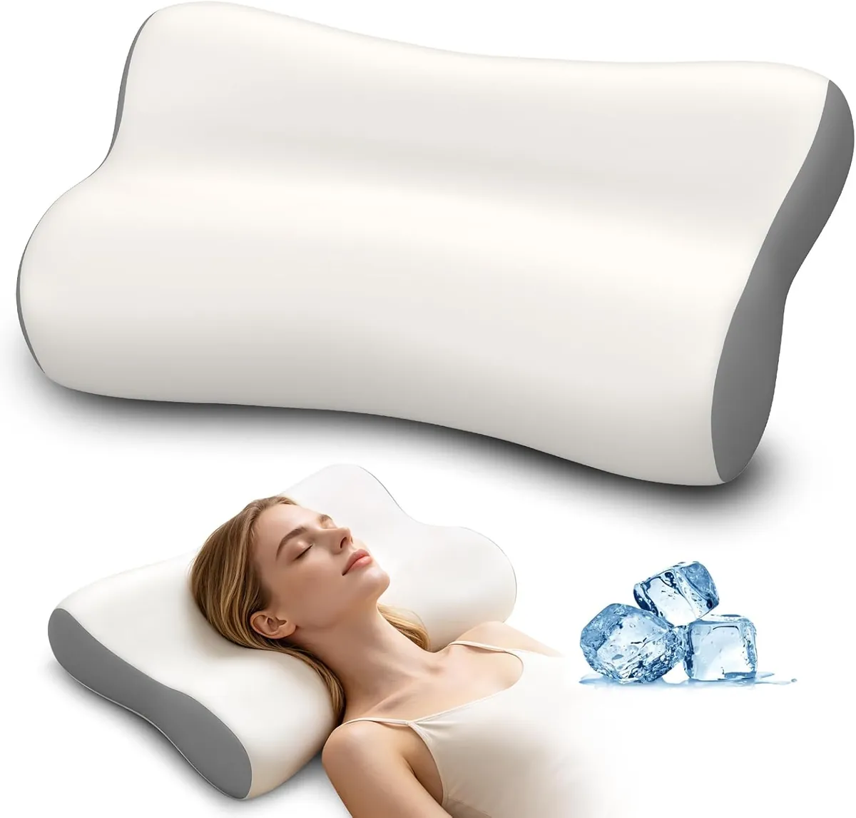 Cervical Neck Pillow in White & Grey