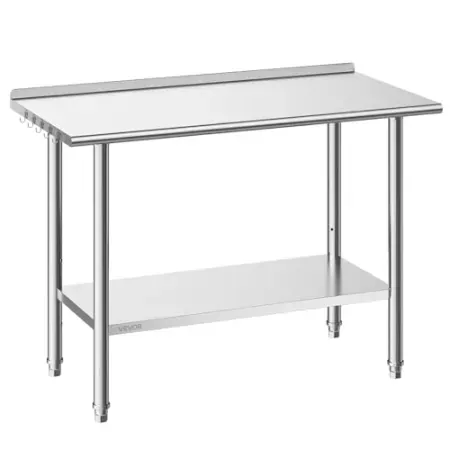 VEVOR 48" x 24" Stainless Steel Work Table with Backsplash