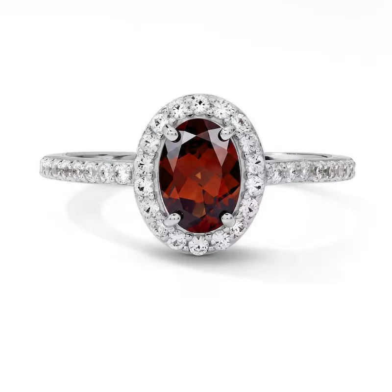 Zales Oval Garnet & White Lab-Created Sapphire Frame Ring