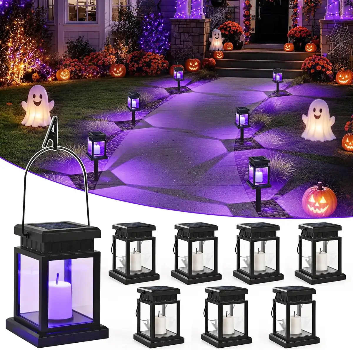 Gigalumi Solar Halloween Lanterns Outdoor Purple 8 Pack