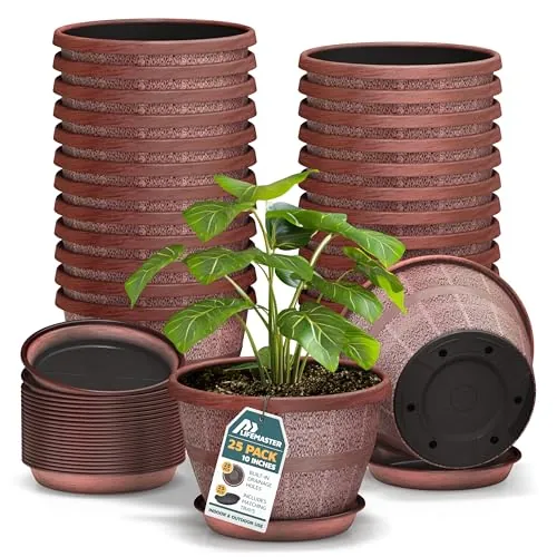 25-Pack 10" Lifemaster Whiskey Barrel Planters w/ Drainage & Saucer (Copper)