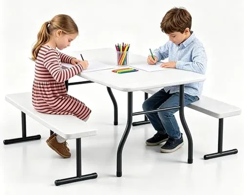 Kids Picnic Table with Benches, 38" Outdoor Toddler Table Set for 4 Children