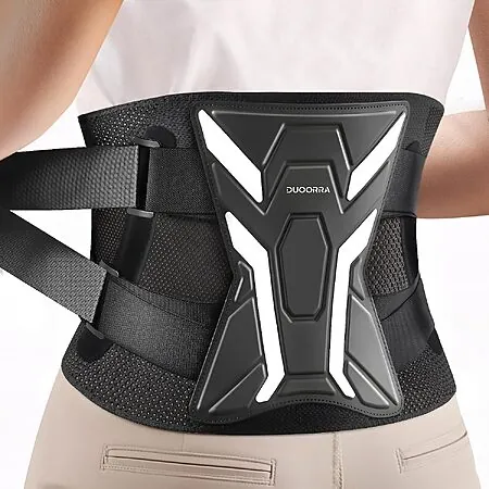 Duoorra Lower Back Brace w/ Ergonomic Curve Support Stays (Black)