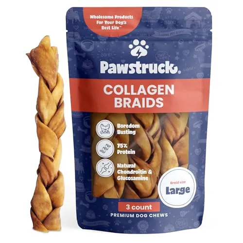 Pawstruck 10"-13” Collagen Braids 100% Natural Beef Chews for Dogs, 3 Pack