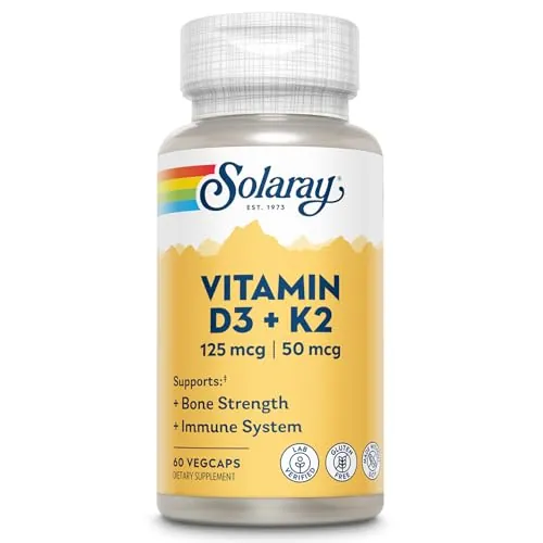 SOLARAY Vitamin D3 K2 Capsules, 60 VegCaps | Bone & Immune Support