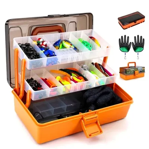 Digoako 417-Piece Beginners' Tackle Set w/ 3-Layer Tackle Box and Bonus Small 2-Sided Organizer Box