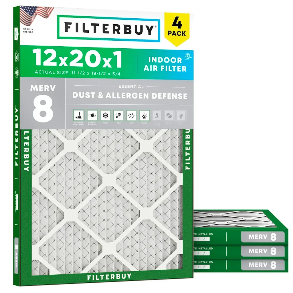Filterbuy 12" x 20" x 1" MERV 8 Air Filter 4-Pack