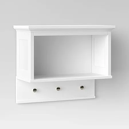 Threshold Bathroom Storage Wall Shelf Cabinet w/ Hook (White)