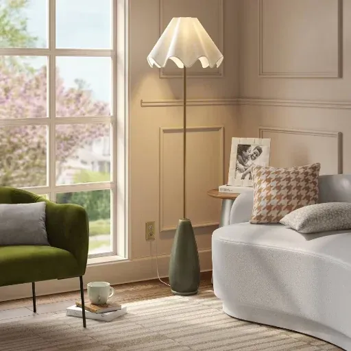 Threshold Wavy Shade Collection Ceramic Base Floor Lamp (Green)