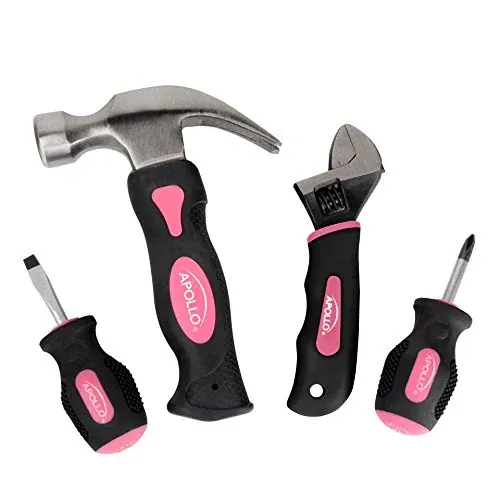 Apollo Tools 4 Piece Stubby Tool Set, Pink