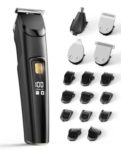 Ricaf 4-in-1 Fast Charge Beard Trimmer and Grooming Kit with 18 Length Options (Black)