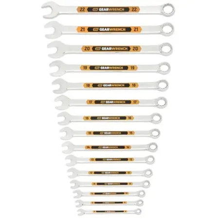 15pc GEARWRENCH 12 Point Metric Hi-Viz Long Pattern Combination Wrench Set