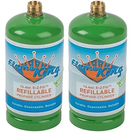2-Pk 16.4-Oz Flame King EZ-Fill DOT Compliant Refillable Propane Cylinder Tank