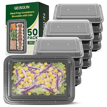 50-Pk 28oz. Geisoun Meal Prep Reusable Containers w/ Easy Snap Lids (Black)